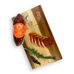 Angel’s Salumi and Truffles – Sliced Spanish Lomo on Charcuterie Board, Rich Paprika Flavor, Tender Berkshire Pork Loin