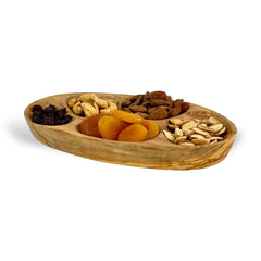 Olive Wood Natural 5-Hole Tapas Tray (10"x6")