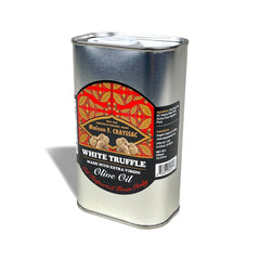 Maison Crayssac White Alba Truffle Olive Oil 500ml, premium olive oil infused with white alba truffle aroma and peelings, ideal for culinary creations and gourmet finishes.