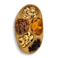Olive Wood Natural 5-Hole Tapas Tray (10"x6")