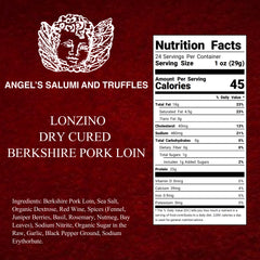 Angel’s Salumi and Truffles – Italian Lonzino Ingredients and Nutritional Facts, No MSG, No Hormones, Gluten-Free