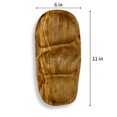 Olive Wood Natural 3-Hole Tapas Tray (11"x6")