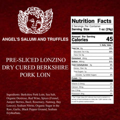 Angel’s Salumi and Truffles – Pre-Sliced Berkshire Pork Lonzino, Ingredients and Nutritional Facts, No MSG, No Hormones, Gluten-Free