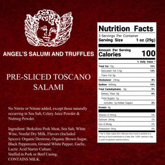 Angel’s Salumi and Truffles – Pre-Sliced Italian Toscano Salami, 3oz, No Antibiotics, Hormones, or MSG, Gluten-Free