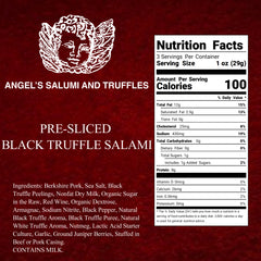 Angel’s Salumi and Truffles – Pre-Sliced Black Truffle Salami, Ingredients and Nutritional Facts, No MSG, No Hormones, Gluten-Free