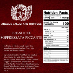 Angel’s Salumi and Truffles – 3oz Soppressata Piccante Salami, Gluten-Free, No Nitrates, Antibiotic & Hormone-Free, Spicy Fennel and Grappa Flavor