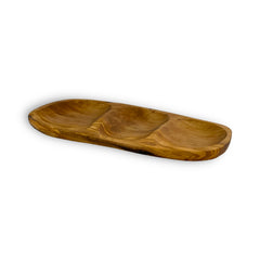 Olive Wood Natural 3-Hole Tapas Tray (11"x6")