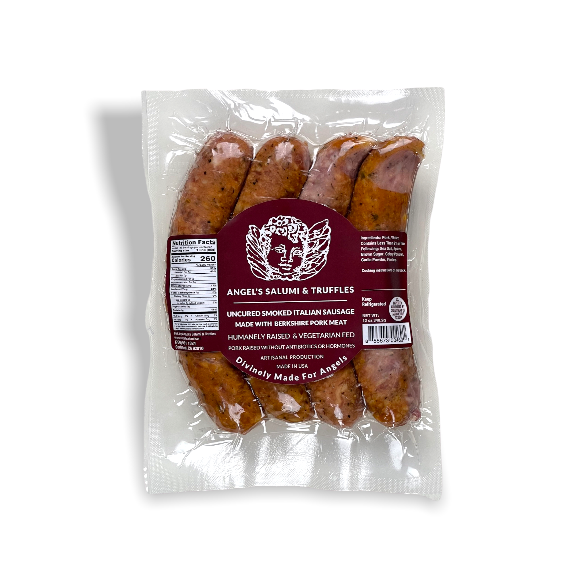 Angel’s Salumi and Truffles – Italian-Style Smoked Bratwursts, 100% Berkshire Pork, Humanely Raised, Antibiotic-Free, Gluten-Free