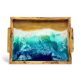 Olive Wood & Ocean Epoxy Serving Tray with Handles (17" x 13")