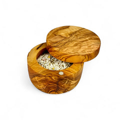 Olive Wood Salt Cellar with Magnetic Lid (3.75"D x 2.75"H)