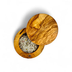 Olive Wood Salt Cellar with Magnetic Lid (3.75"D x 2.75"H)