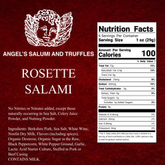 Angel’s Salumi and Truffles – Rosette Salami Ingredients and Nutrition Facts, Gluten-Free, Hormone-Free, No Nitrates