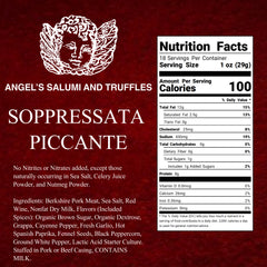Angel’s Salumi and Truffles – Ingredients and Nutrition Facts for Soppressata Piccante Salami, 1.1lb