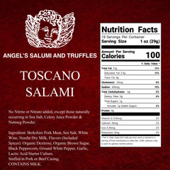 Angel’s Salumi and Truffles – Toscano Salami Ingredients and Nutrition Facts, Hormone-Free, Gluten-Free, No Nitrates