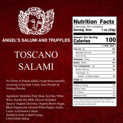 Angel’s Salumi and Truffles – Toscano Salami Ingredients and Nutrition Facts, Hormone-Free, Gluten-Free, No Nitrates
