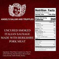 Angel’s Salumi and Truffles – Italian-Style Smoked Bratwurst Ingredients and Nutrition Facts, No Hormones, MSG-Free