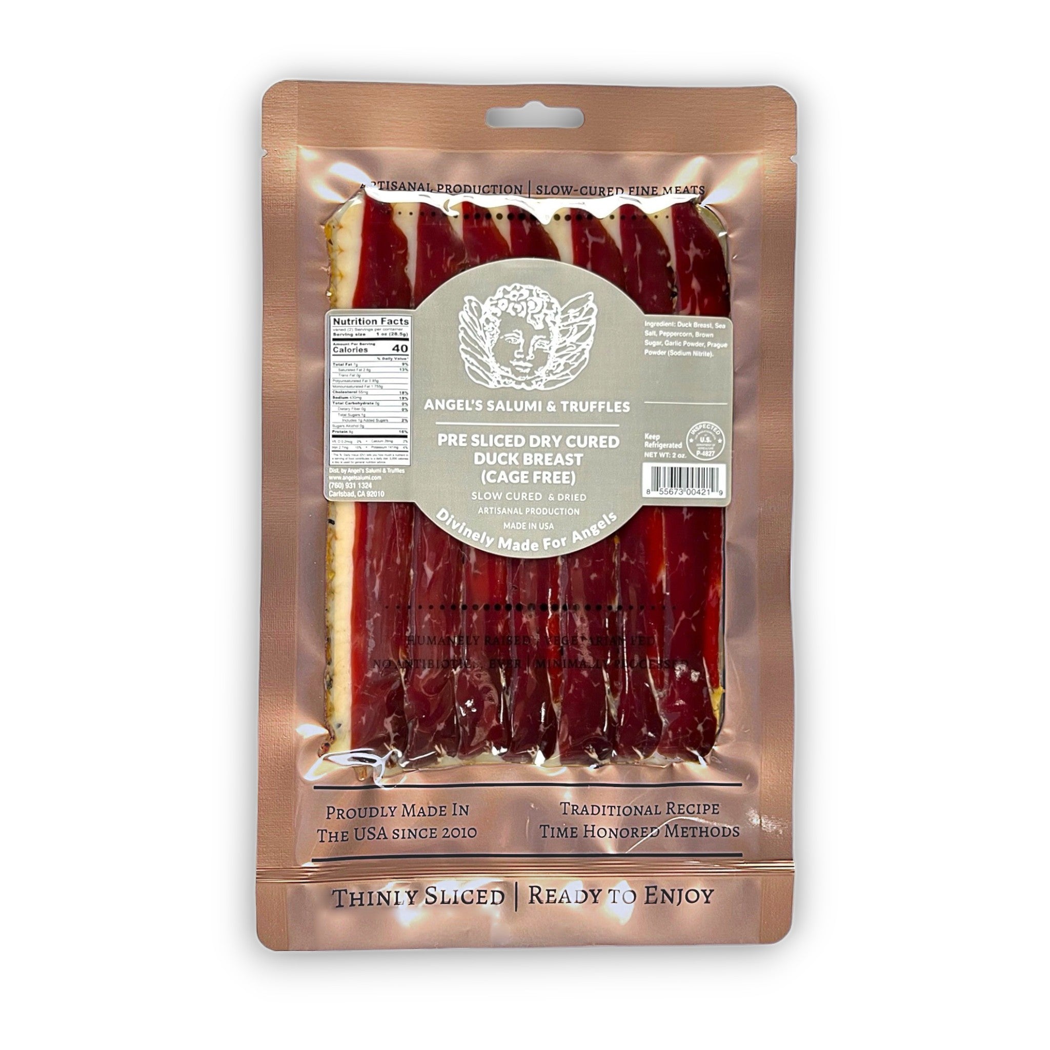 Angel’s Salumi and Truffles – Dry-Cured Duck Breast Prosciutto, 2oz, Cage-Free, Air-Dried to Perfection