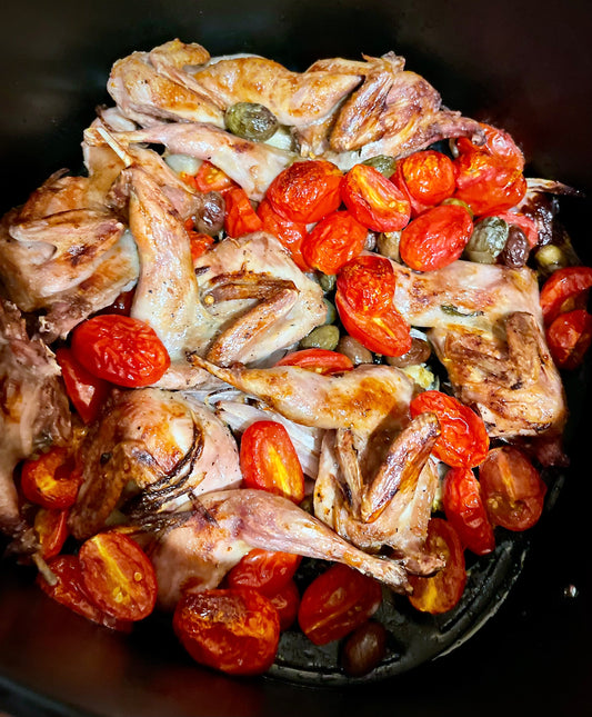 Roasted Quail with Olives and Cherry Tomatoes