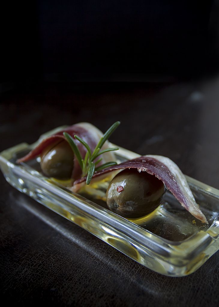 Spanish Tapas: Marinated Green Olives with Duck Prosciutto - Angel's Salumi & Truffles