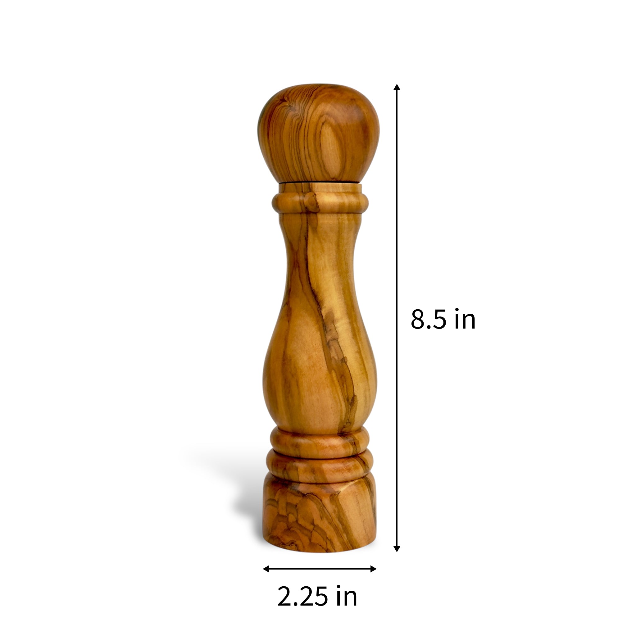 Rustic Olive Wood Salt or Pepper Mill (8.5"H x 2.25"D)