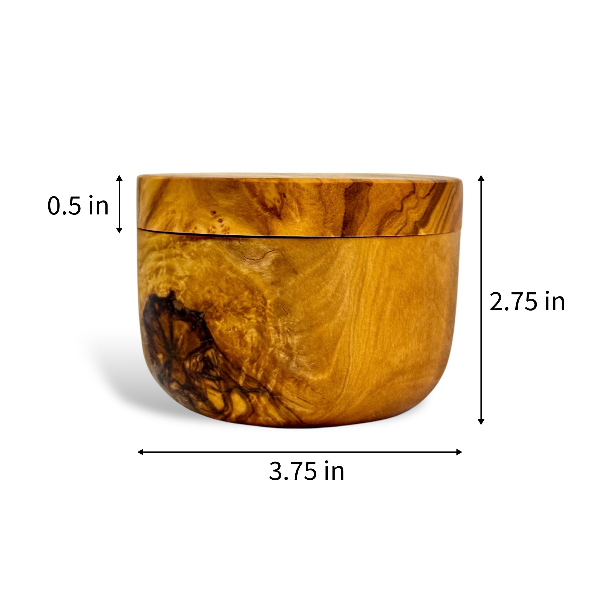 Olive Wood Salt Cellar with Magnetic Lid (3.75"D x 2.75"H)