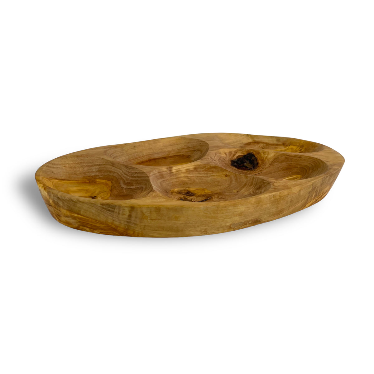 Olive Wood Natural 5-Hole Tapas Tray