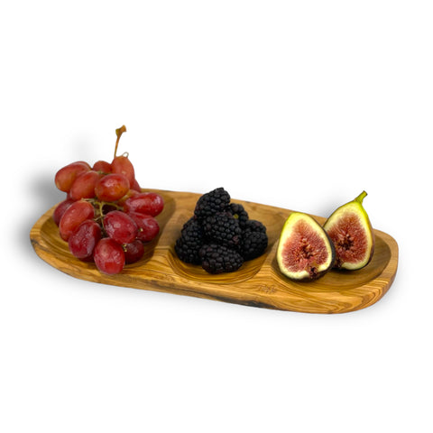 Olive Wood Natural 3-Hole Tapas Tray