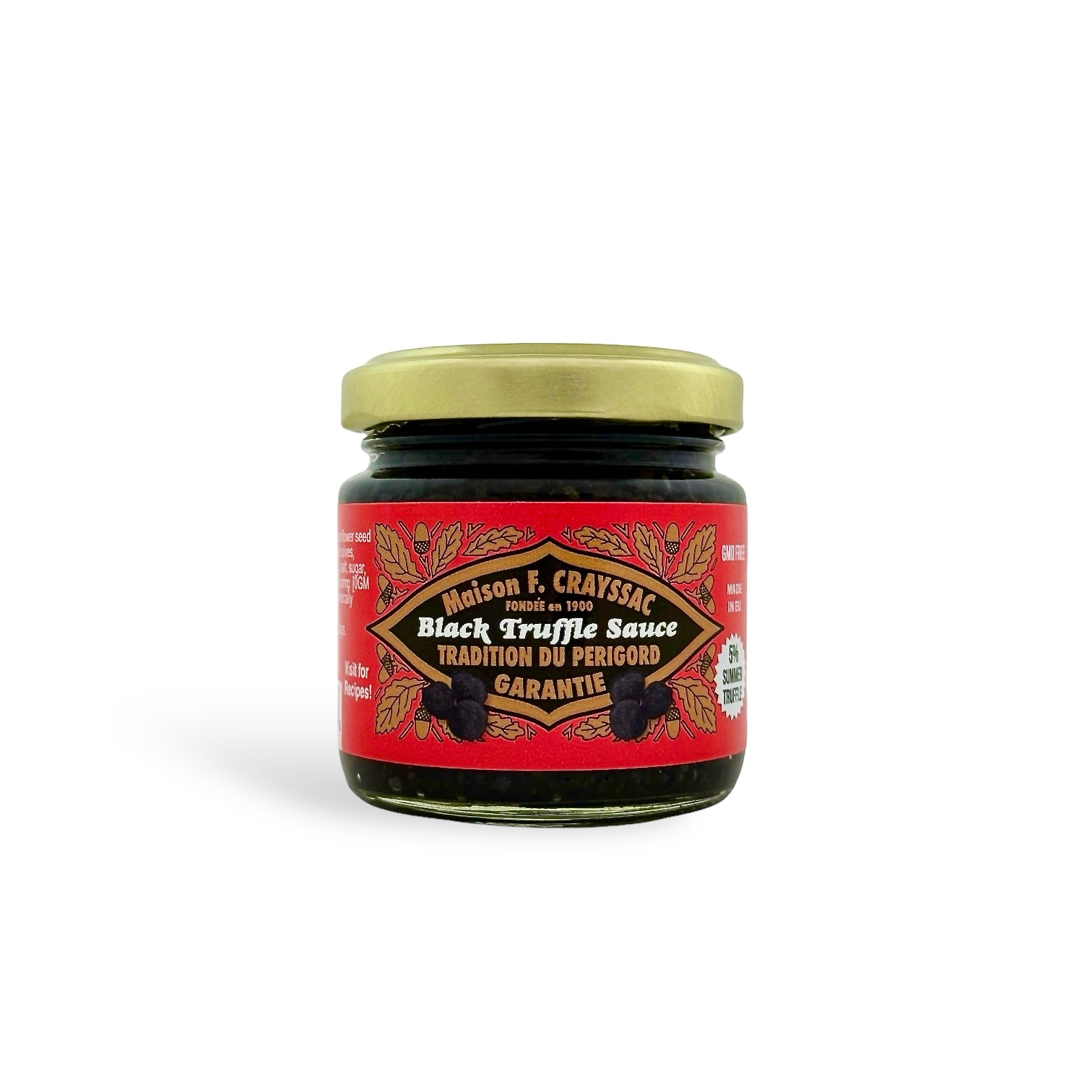 Maison F. Crayssac Black Truffle Sauce, 80g, crafted in the EU with 5% summer truffle, a versatile, vegan-friendly sauce that enhances pastas, risottos, and meats with luxurious black truffle flavor.