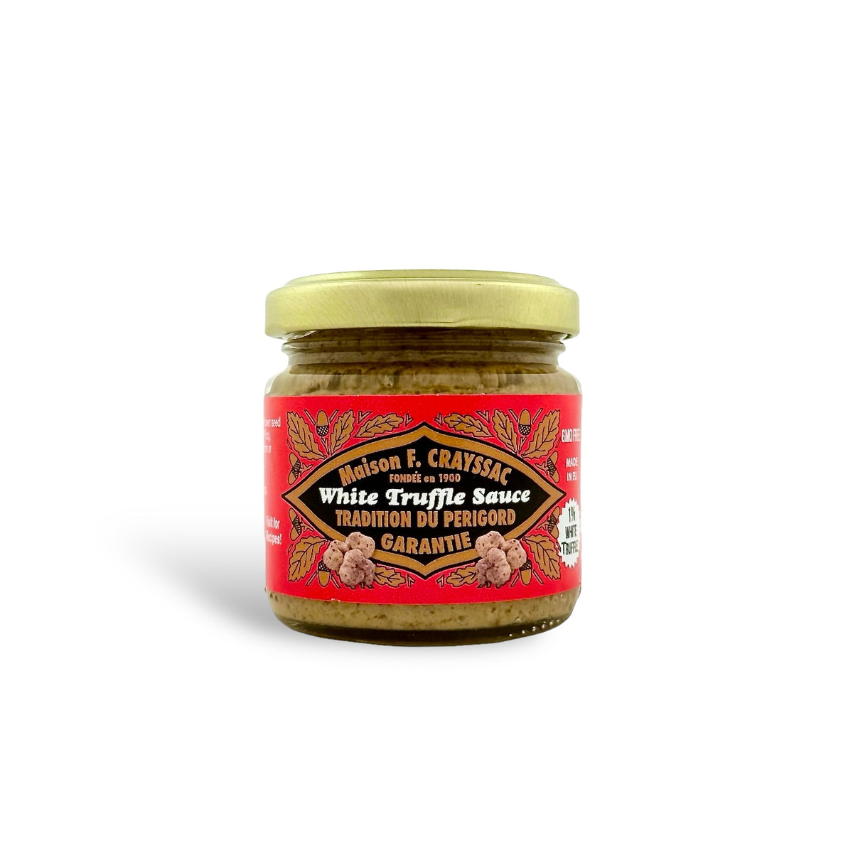 Maison F. Crayssac White Truffle Sauce (80g) – A delicate 1% white truffle-infused sauce, perfect for elevating pasta, risotto, and grilled vegetables. Made in the EU, vegan, and GMO-free.