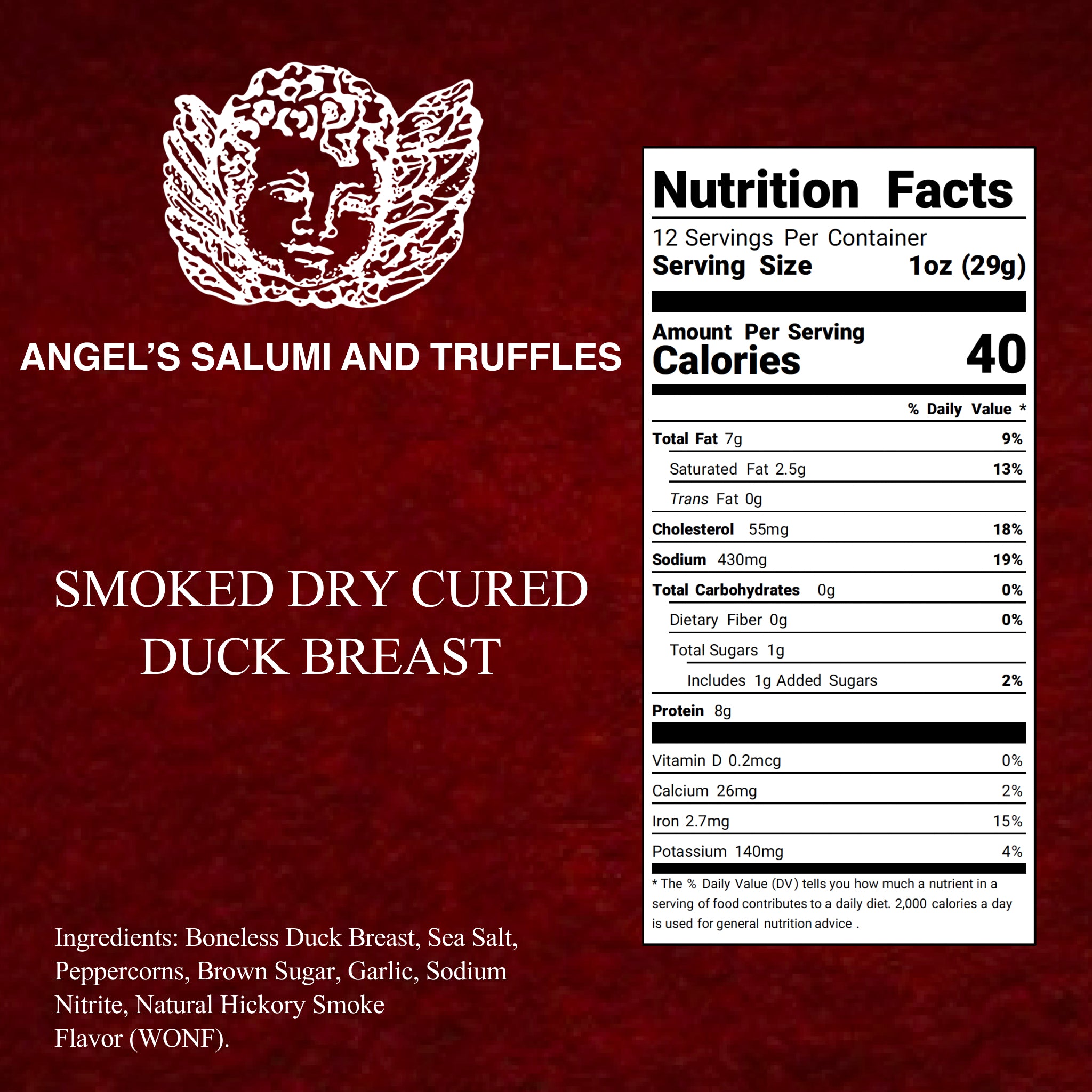 Angel’s Salumi and Truffles – Cold Smoked Duck Prosciutto, Cage-Free, Hormone & Antibiotic-Free, Vacuum Sealed