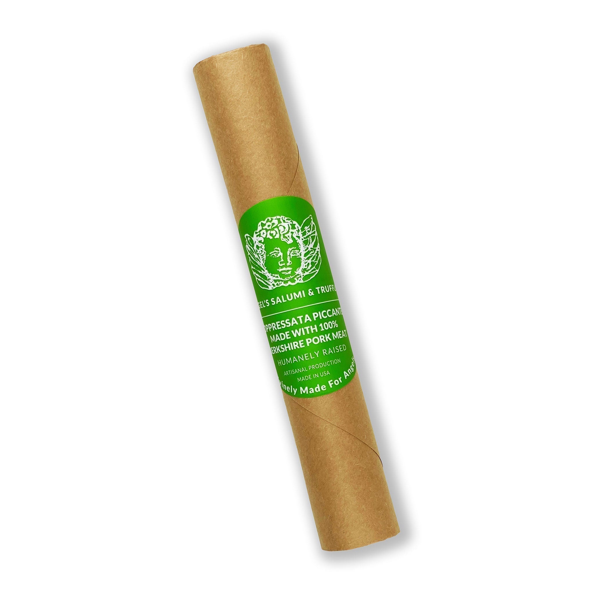 Angel's Salumi Soppressata Piccante Salami – 5.5oz Berkshire pork salami with fennel, red wine, grappa, and spices in natural casing.
