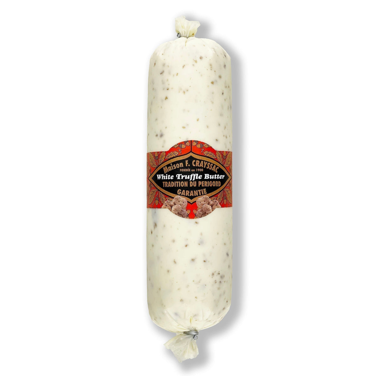 Maison F. Crayssac White Truffle Butter 16 oz tube, premium white truffle-infused butter, ideal for culinary professionals and home chefs.