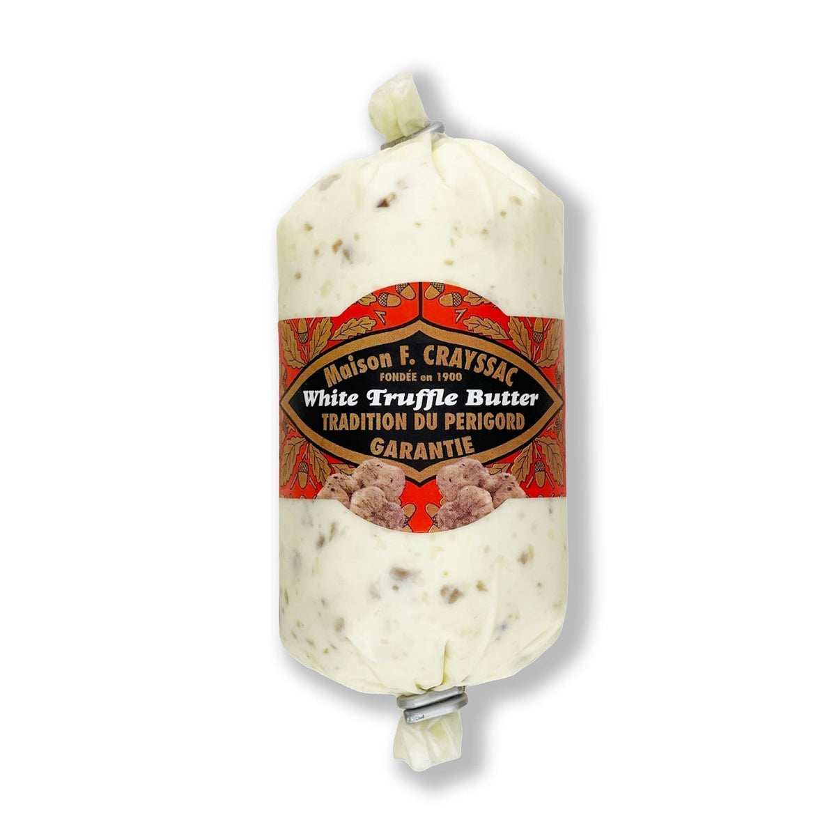 Maison F. Crayssac White Truffle Butter 8 oz tube, gourmet butter with white truffle purée and peelings for culinary sophistication.